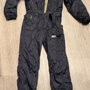 Black Quilted Snowsuit with Gold Buckle